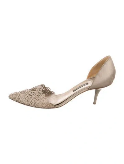 Pre-owned Giorgio Armani Satin Lace Pattern D'orsay Pumps In Grey