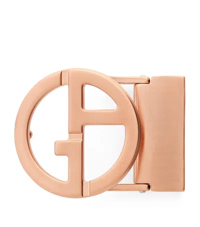Giorgio Armani Satin Rose Gold-plated Ga Logo Belt Buckle In Yellow