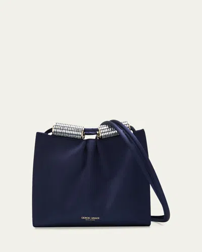 Giorgio Armani Satin Shoulder Bag With Rhinestone Detail In Blue