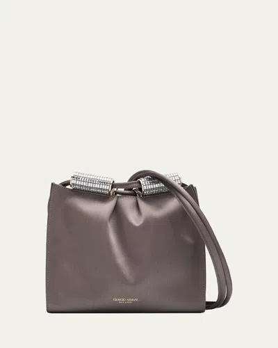 Giorgio Armani Satin Shoulder Bag With Rhinestone Detail In Gray
