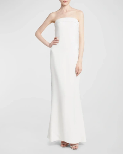 Giorgio Armani Satin Strapless Gown With Crystal Trim In Solid White