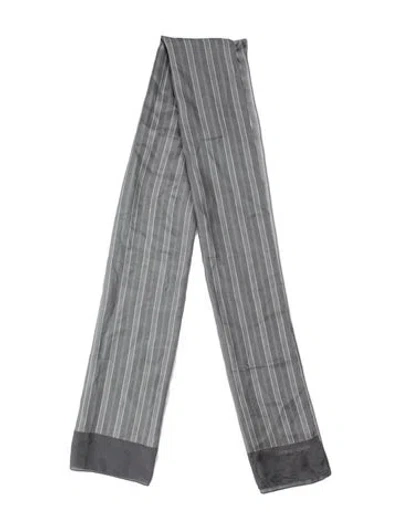 Pre-owned Giorgio Armani Satin Striped Scarf In Gray