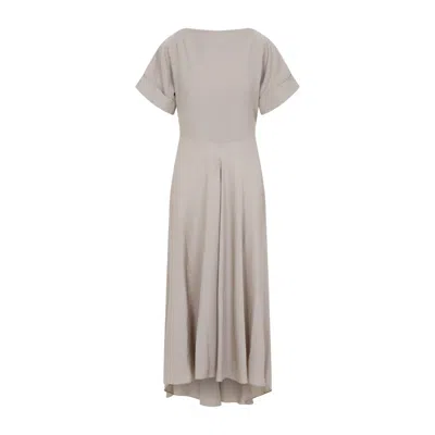 Giorgio Armani Short-sleeved Silk Maxi Dress In Beige