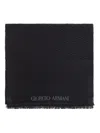 Giorgio Armani Herringbone Motif Black Scarf With Frayed Edges In Black