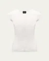 Giorgio Armani Scoop-neck Short-sleeve Ribbed Tee In Solid White