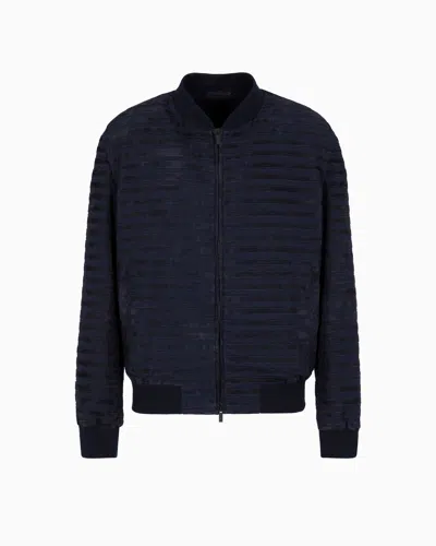 Giorgio Armani Seersucker Blouson With Suede Inserts In Blue