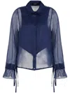 Giorgio Armani Semi-sheer Long-sleeve Silk Top In Blue
