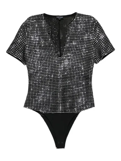 GIORGIO ARMANI SEQUIN-EMBELLISHED V-NECK BODYSUIT