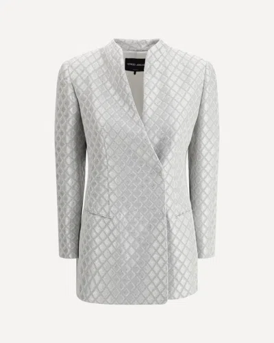 Giorgio Armani Giacca Jacquard Geometria Micropaillettes By Giorgio Ar In White