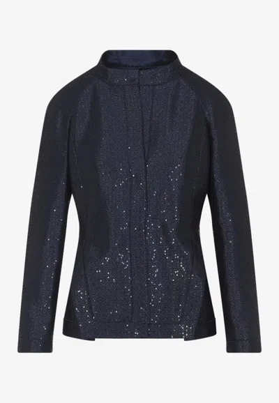 Giorgio Armani Tailored Jacket Sequin Embellishments In Blue