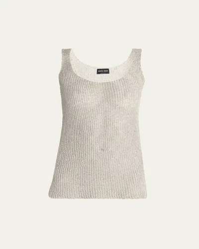 Giorgio Armani Sequined Knit Sleeveless Top In White
