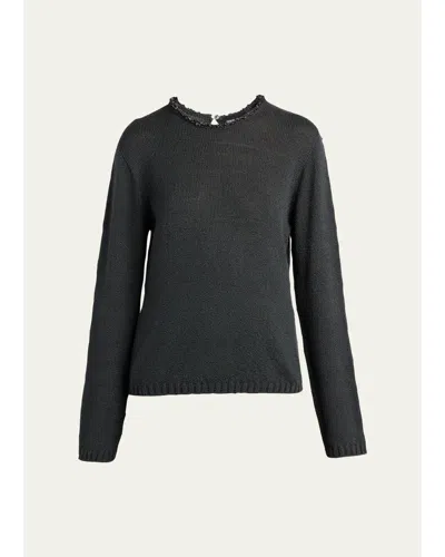 Giorgio Armani Sequin-trim Silk Knit Sweater In Solid Dark Gray