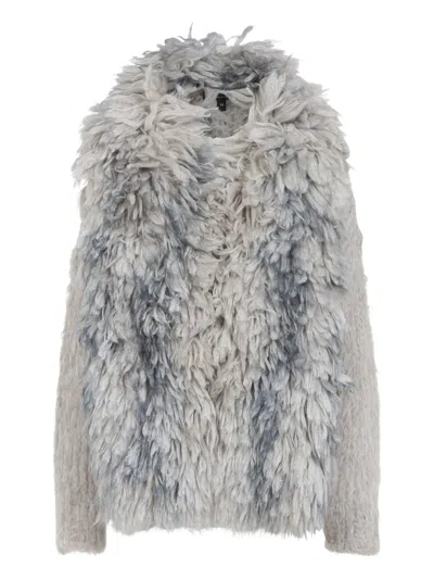 Giorgio Armani Fluffy Knit Sweater With Layered Design In Gray