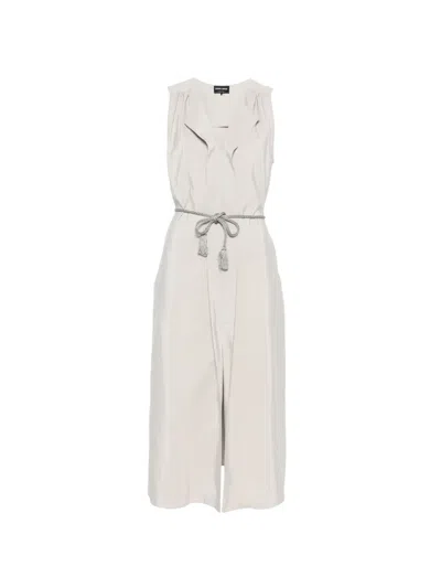 Giorgio Armani Shawl Tassel Midi Dress In White