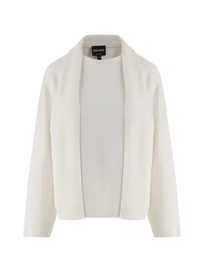 Giorgio Armani Shawl-lapel Wool Sweater In White