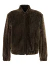 Giorgio Armani Shearling Bomber Jacket Striped Pattern In Brown