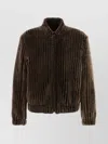 Giorgio Armani Shearling Bomber Jacket Striped Pattern In Brown