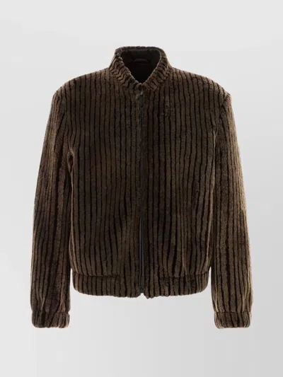 GIORGIO ARMANI SHEARLING BOMBER JACKET STRIPED PATTERN