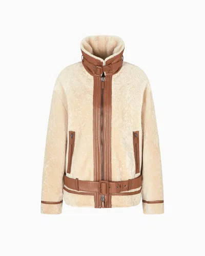 Giorgio Armani Shearling Lambskin Blouson In Sand
