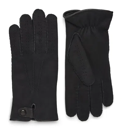 Giorgio Armani Shearling Leather Gloves In Black