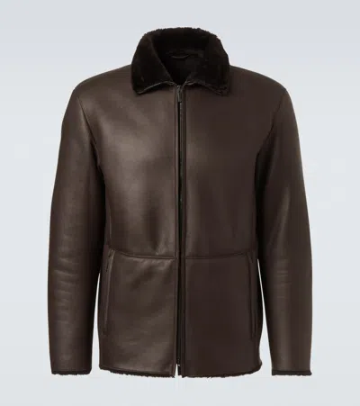 Giorgio Armani Shearling-lined Leather Jacket In Brown