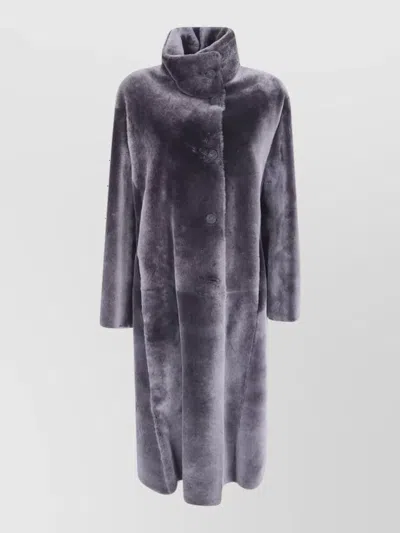 Giorgio Armani Shearling Long Trench Coat In Gray