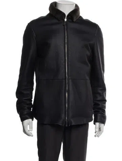 Pre-owned Giorgio Armani Shearling Moto Jacket In Black