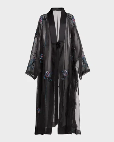 Giorgio Armani Sheer Crystal Embellished Kimono In Solid Black