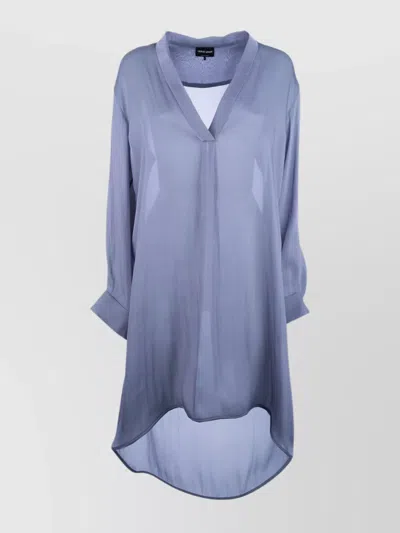 Giorgio Armani Sheer V-neckline Long Length Buttoned Cuffs In Blue