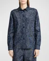 Giorgio Armani Official Store Denim Collection Shirt In Cotton, Viscose And Lurex Denim With Floral Motif In Denim