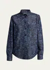 Giorgio Armani Official Store Denim Collection Shirt In Cotton, Viscose And Lurex Denim With Floral Motif In Denim