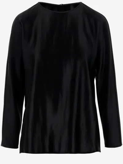 Giorgio Armani Shiny Effect Silk Sweater In Black