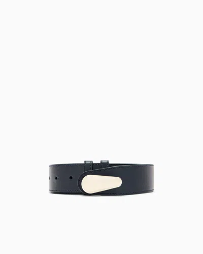 Giorgio Armani Shiny Leather Belt With A Teardrop-shaped Twist Lock In Black