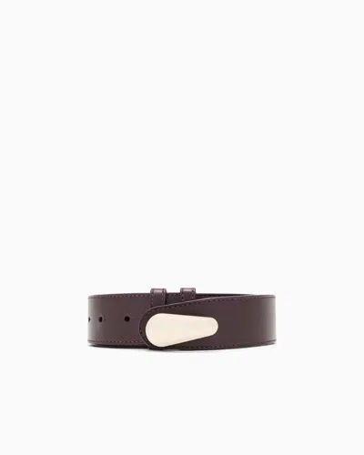 Giorgio Armani Shiny Leather Belt With A Teardrop-shaped Twist Lock In Brown
