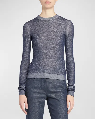 Giorgio Armani Shiny Viscose Knit Top In Navy