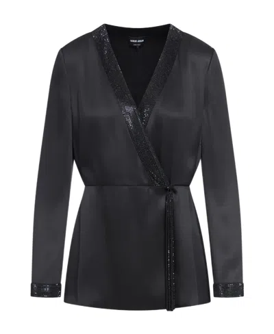 Giorgio Armani Shiret Embellished Satin Top In Black