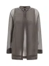 Giorgio Armani Collared Shirt And Sheer Sleeveless Top Set In Forest