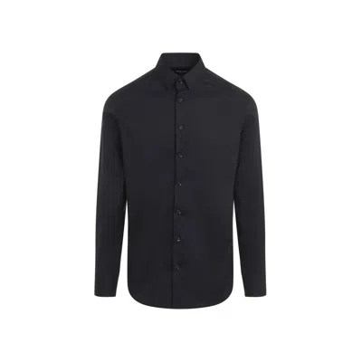 Giorgio Armani Long-sleeved Button-up Shirt In Black