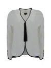 Giorgio Armani Tassel Silk Blouse With Contrast Tipping In Brilliant White