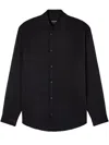 Giorgio Armani Textured Fabric Mandarin Collar Long Sleeves Shirt In Black
