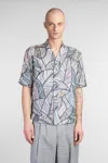 Giorgio Armani Printed Silk Short-sleeved Shirt In Grey