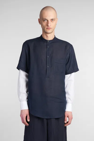 Giorgio Armani Loose-fit Linen Shirt In Blue