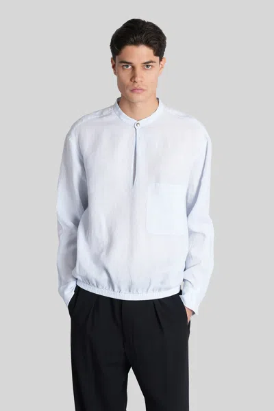 Giorgio Armani Shirt In Cyan Linen In Blue