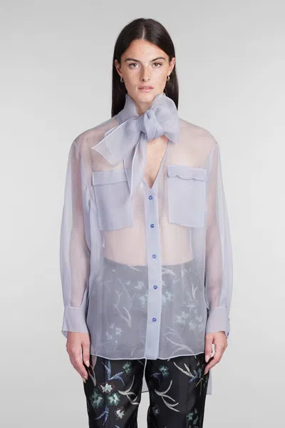 Giorgio Armani Shirt In Cyan Silk In Grey