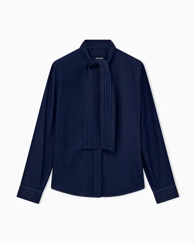 Giorgio Armani Shirt In Denim Effect Lyocell With Neck Scarf In Blue