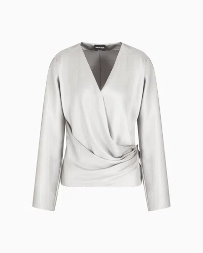 Giorgio Armani Shirt In Double-sided Silk Satin In Gray