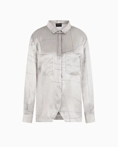 Giorgio Armani Printed Silk Satin Shirt In Grey