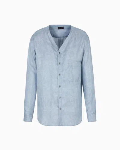Giorgio Armani Shirt In Printed Silk Twill In Blue
