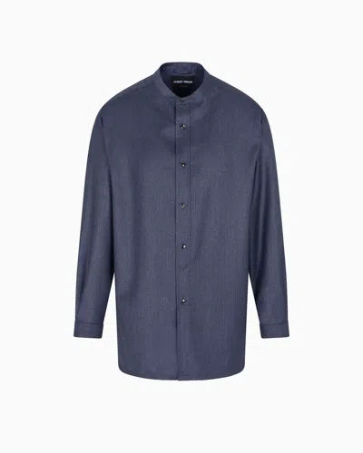 Giorgio Armani Shirt Jacket In Micro Chevron Virgin Wool In Blue