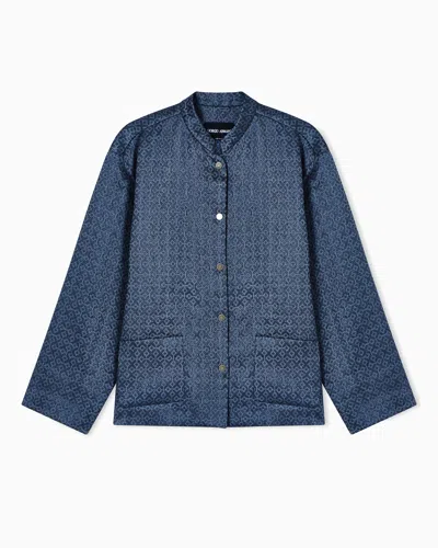 Giorgio Armani Shirt Jacket In Printed Linen And Viscose In Blue